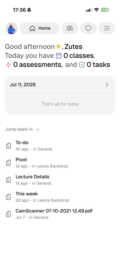 Leksia home screen
